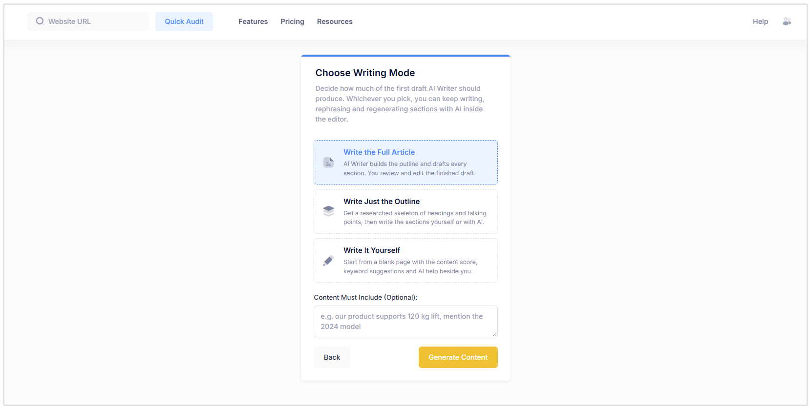 Choose a writing mode